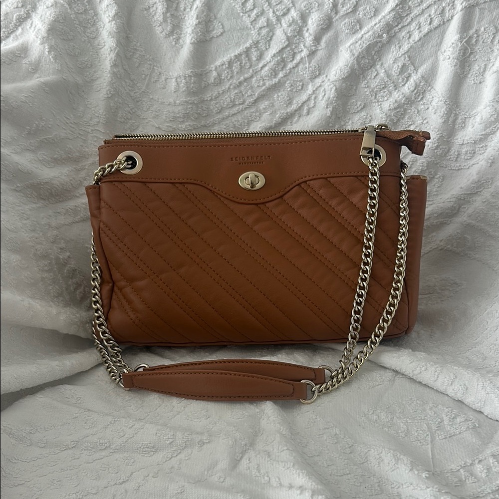 Seidenfelt Brown Quilted Crossbody Bag with Chain Strap